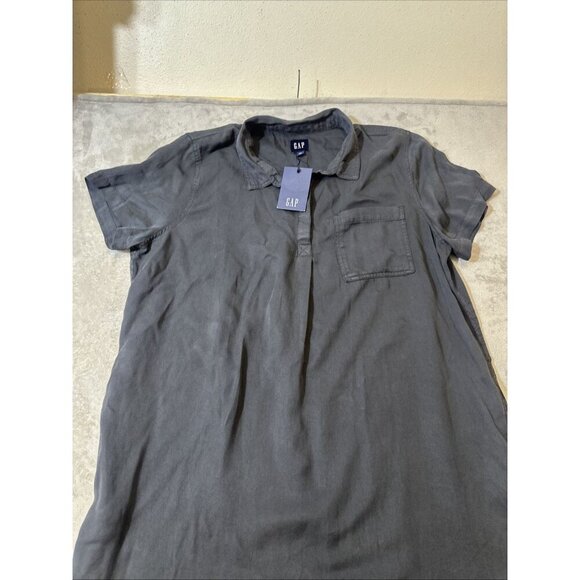 GAP Women’s Shirt Dress XXL Navy Shadow Gray Short Sleeve Collared Pocket NWT - Picture 4 of 11